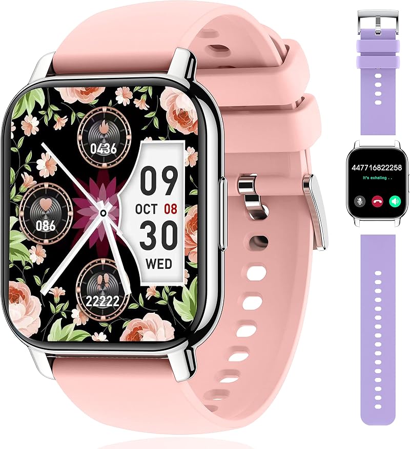 Popglory Smartwatch 1.85" Text Call Fitness Tracker BP SpO2 HR Sleep Android iOS