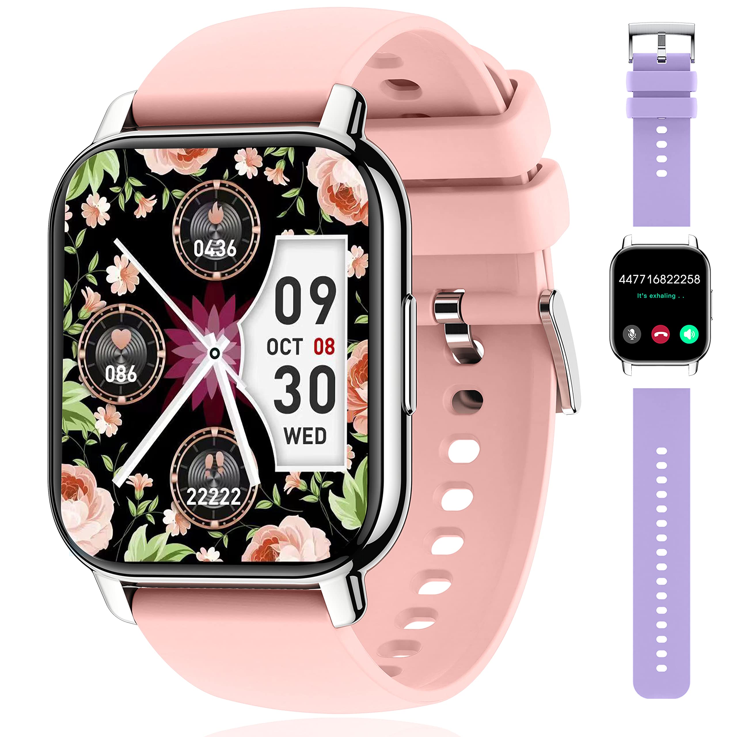 Popglory Smart Watch Answer/Make Calls, 1.85'' Smartwatch with AI Voice Control, Blood Pressure/SpO2/Heart Rate Monitor, Fitness Tracker Watch 2 Straps for Men Women for iOS Android Phones