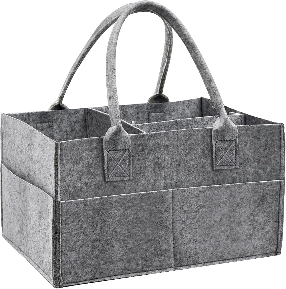 Yueshop Grey Felt Baby Diaper Caddy Nursery Storage Wipes Bag Nappy Organizer