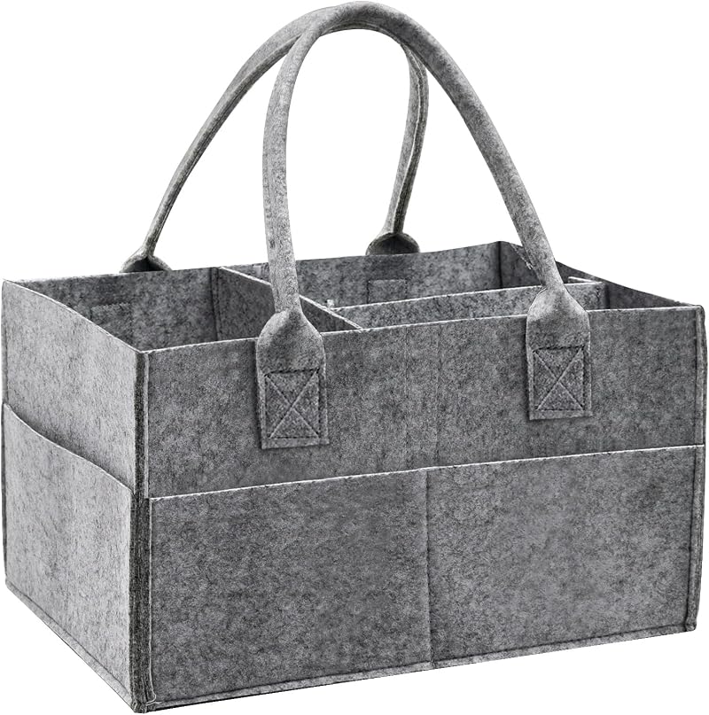 Yueshop Grey Felt Baby Diaper Caddy Nursery Storage Wipes Bag Nappy Organizer