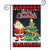 Merry Christmas Garden Flag 12x18 Inch Buffalo Plaid Double Sided Christmas Santa Tree Yard Flag for Outside Christmas Winter Yard Farmhouse Holiday Lawn House Decoration