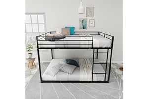 LUSPAZ Full Over Full Size Metal Bunk Bed Frame with Ladder for Kids, Safety Bunk Bed with Sturdy Construction, Easy Assembly, No Box Spring Required, for Kid's Room or Dormitory, Black
