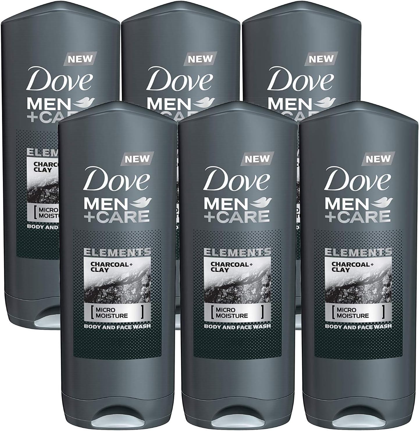 Dove Men + Care Elements Body Wash, Charcoal and Clay, 6 Pack x 13.5