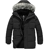 wantdo Men's Winter Jacket Thicken Winter Coat Warm Puffer Jacket with Faux Fur Hood
