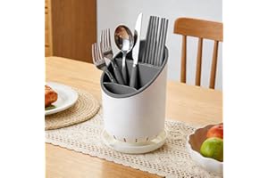 Kitchen Utensil Drying Rack, 3-Compartment Plastic Cutlery Drainer Organizer with Knife Slot & Chopsticks Holder, Cutlery Hol