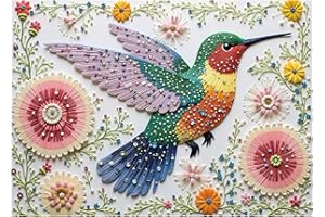 Hopgo Puzzle for Adults 1000 Piece, Crystal Jewel Hummingbirds Daisies Art Jigsaw Puzzle, Challenging Puzzles for Adults