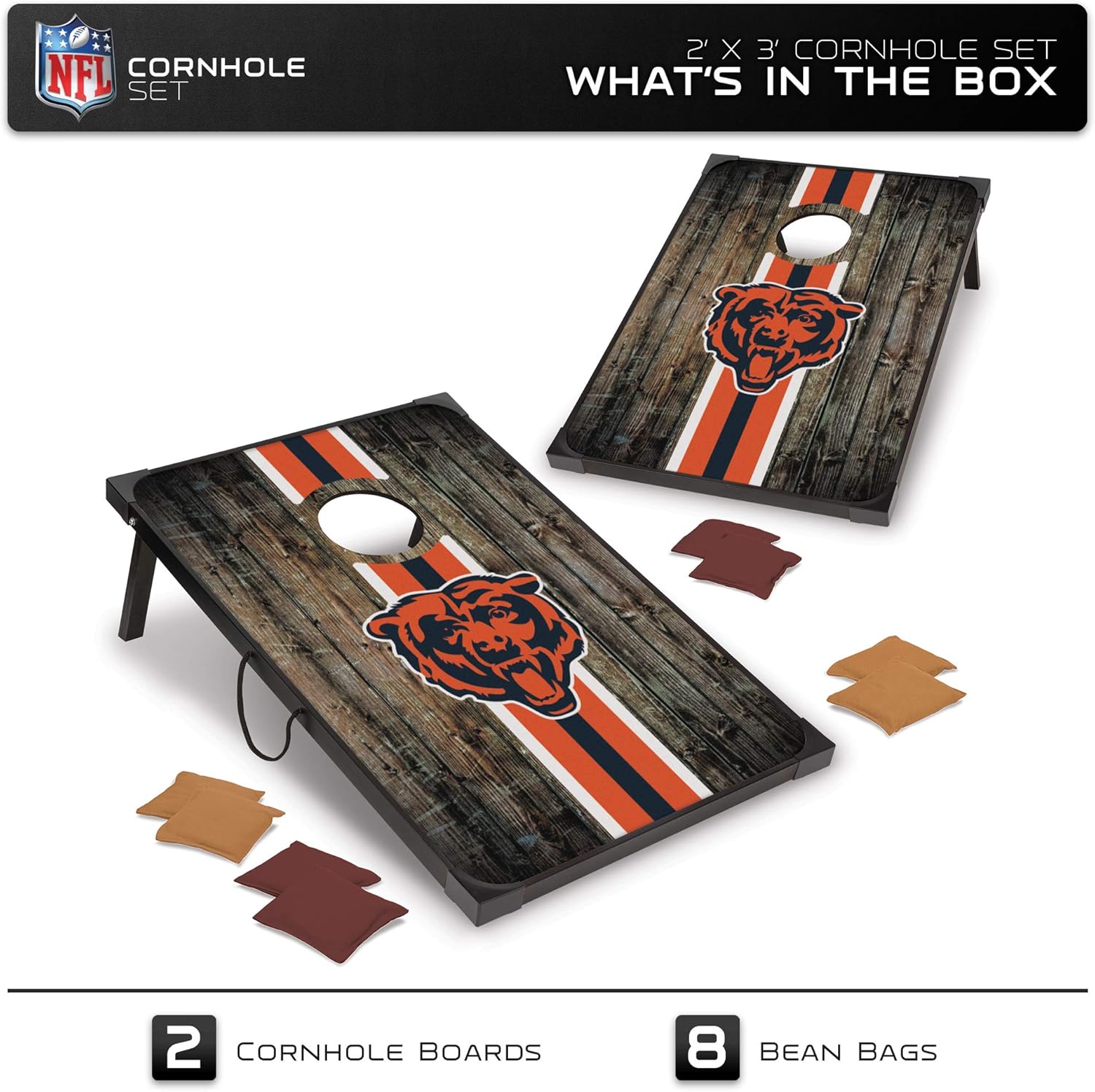 Wild Sports NFL Chicago Bears 2' x 3' MDF Deluxe Cornhole Set - with Corners and Aprons, Team Color: Sports & Outdoors
