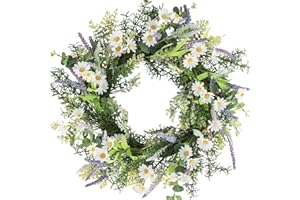 HOMETRANCE Spring Wreath for Front Door with Lavender, Daisy, Foliage, and Natural Twig Base, 20 Inch Outdoor Summer Wreath, Farmhouse Indoor Decor, Flower Wreath for Wedding Home Wall Window Porch
