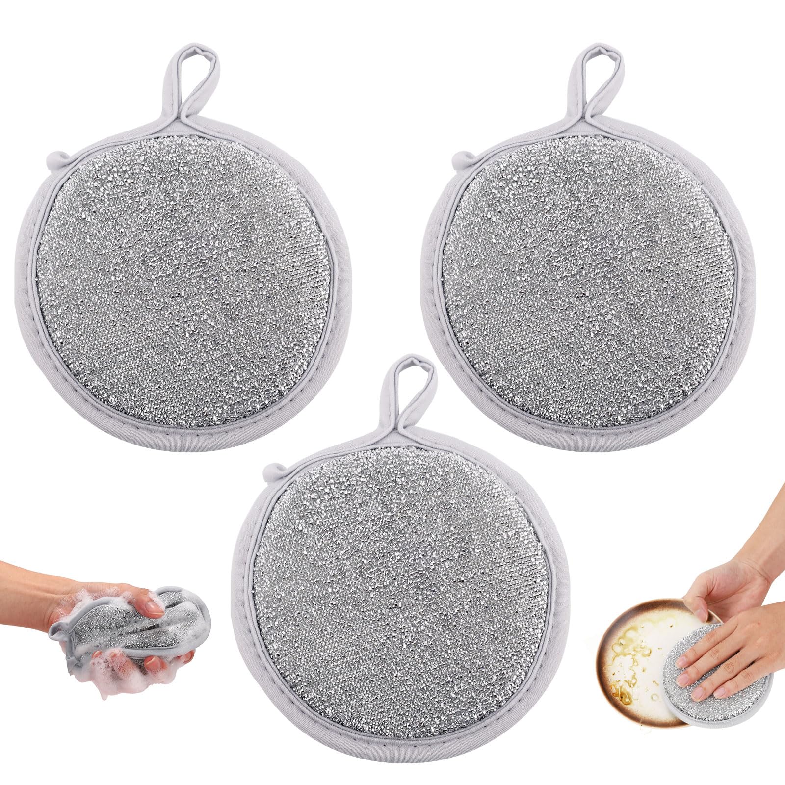 3pcs Versatile Steel Wire Sponge, 4.7x4.7x1in Wire Dishwashing Sponge Rag Non-Scratch Metal Sponge Scrubber for Cleaning Dishes Kitchen Scrub Pads for Cleaning Metallic Sink Pot Dishes