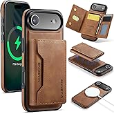 2 in 1 Wallet Case for iPhone Air, MagSafe-Compatible, Premium Leather Shockproof Back Cover with Detachable Trifold Wallet, RFID Blocking, 8-Slot Card Holder and Kickstand (Brown)