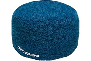GLAXYFUR Unstuffed Ottoman Pouf Cover,Sherpa Fleece Faux Fur Foot Stool, 20x12 Inches Storage Solution, Floor Bean Bag (No Filler),Foot Rest for Living Room, Bedroom, Cover ONLY Peacock Blue