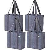 VENO 2-4 Pack Reusable Grocery shopping Bags, Medium Tote Bag w/Handle Hard Bottom, Heavy Duty, Foldable Carrier
