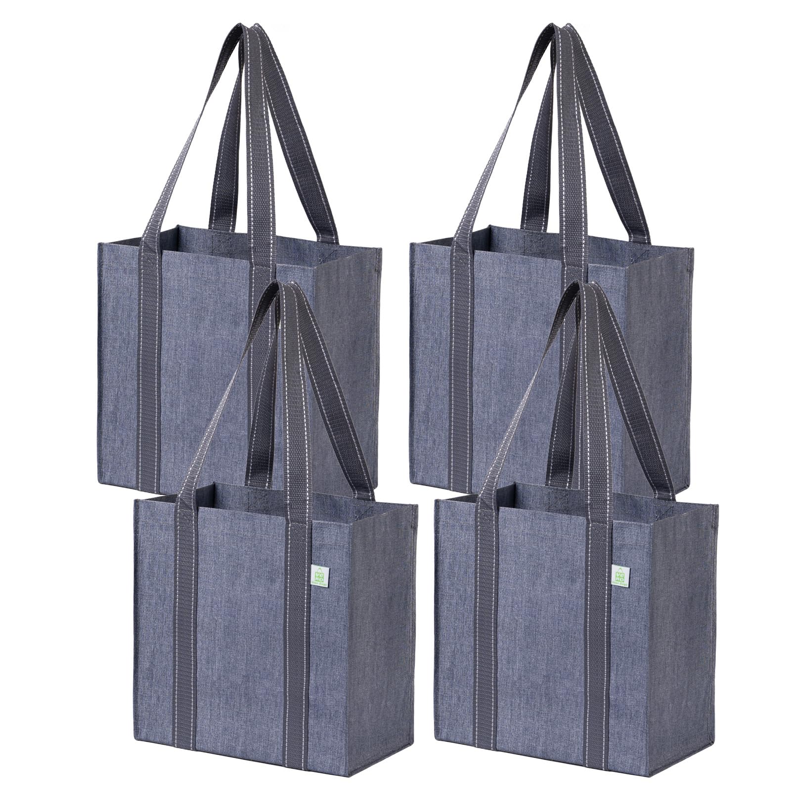 VENO 4 Pack Reusable Grocery Bags and Shopping Bags with Handles and Hard Bottom with Compact Convenience Size. Foldable, Durable, Heavy Duty Utility Tote - Perfect for Shopping Cart (Gray, 4 Pack)
