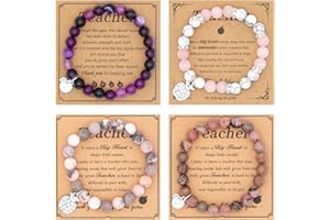 Teacher Gifts, 4PCS Personalized Beaded Bracelets For Women, Natural Stone Beaded Bracelets For Thank You Gifts For Women, Gr