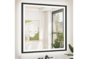TETOTE 36x36 LED Bathroom Mirror with Lights Black Frame Frontlit & Backlit Lighted Vanity Mirror Baroque Gothic Anti Fog Dimmable White/Warm/Natural,CRI90+,Waterproof(Horizontal/Vertical)
