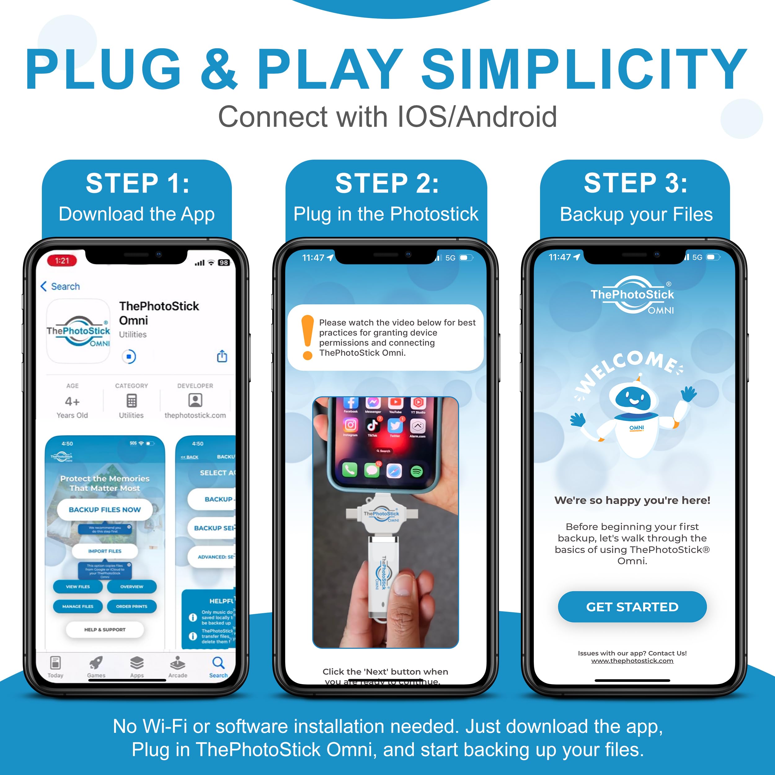 ThePhotoStick® Omni 64GB USB Flash Drive & Memory Stick – Photo & Video Backup for iPhone, Android, Mac & PC – Multiport Connection to Easily Store & Transfer Files