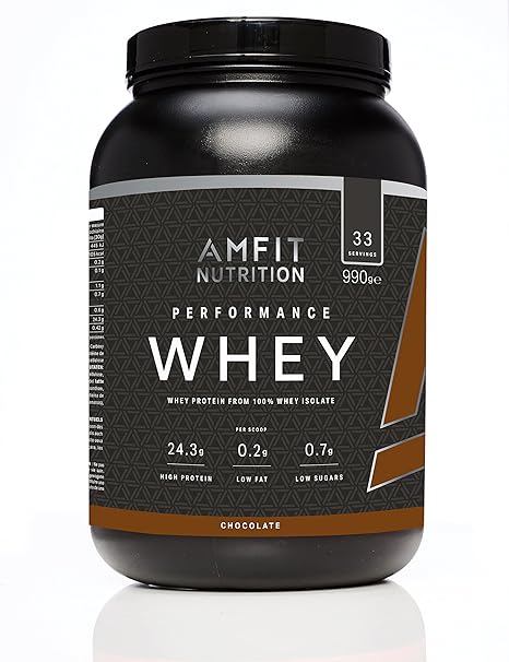 Amazon-Marke: Amfit Nutrition Performance Whey Protein Isolate Eiweißpulver (100% Molkenisolate) mit Schokogeschmack, 33 Port