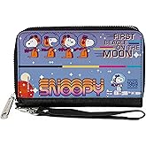 Buckle-Down Peanuts Wallet, Zip Around, Snoopy First Beagle on the Moon Poses Blue Multi Color, Vegan Leather
