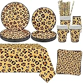 Cheetah Birthday Party Decoration, Leopard Print Party Supplies Include Plates Tablecloth Napkins Tableware for Jungle Safari Print Party Baby Shower Serves 20