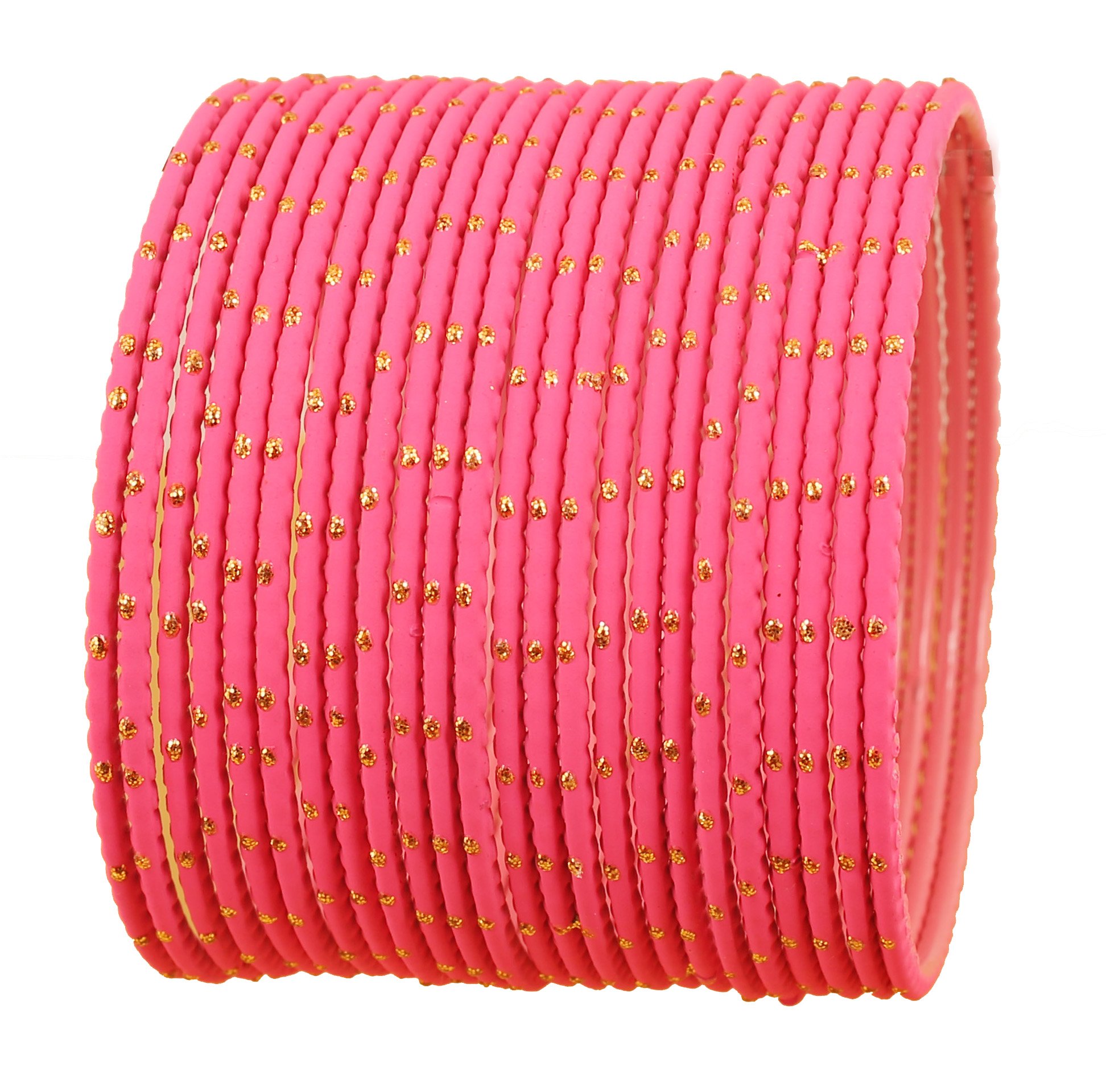 Touchstone "Colorful Bangle Collection Indian Bollywood Exclusive Golden Glaze Hot Pink Color Designer Jewelry Special Large Size Bangle Bracelets. Set of 24 for Women. — image 1