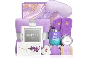 SUHCTUPTX Gifts for Women, Unique Birthday Gifts for Women, Lavender Relaxing Spa Gifts Basket Get Well Soon Care Package with Luxury Flannel Blanket for Mom Her Best Friends Sister