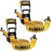 DEWALT 1.5"&times;16'&times;5,000 lbs Heavy-Duty Ratchet Straps, 2-Pack | Ergonomic Open Grip Handles, Armored Side Caps, Wear/Weather‑Resistant Straps, Coated Double J-Hooks,Secure Heavyweight Cargo