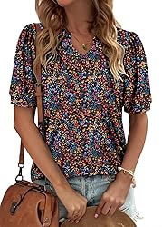 KISSMODA Women's Tunic Tops Casual V Neck Short