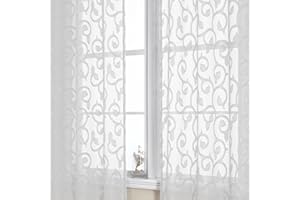 OWENIE Furman Sheer White Curtains 84 inches Long for Bedroom Living Room 2 Panels Set, White Curtains Jacquard Clip Light Filtering Semi Sheer Curtain Rod Pocket Window Drapes, 2 Pcs Each 40 W 84 L