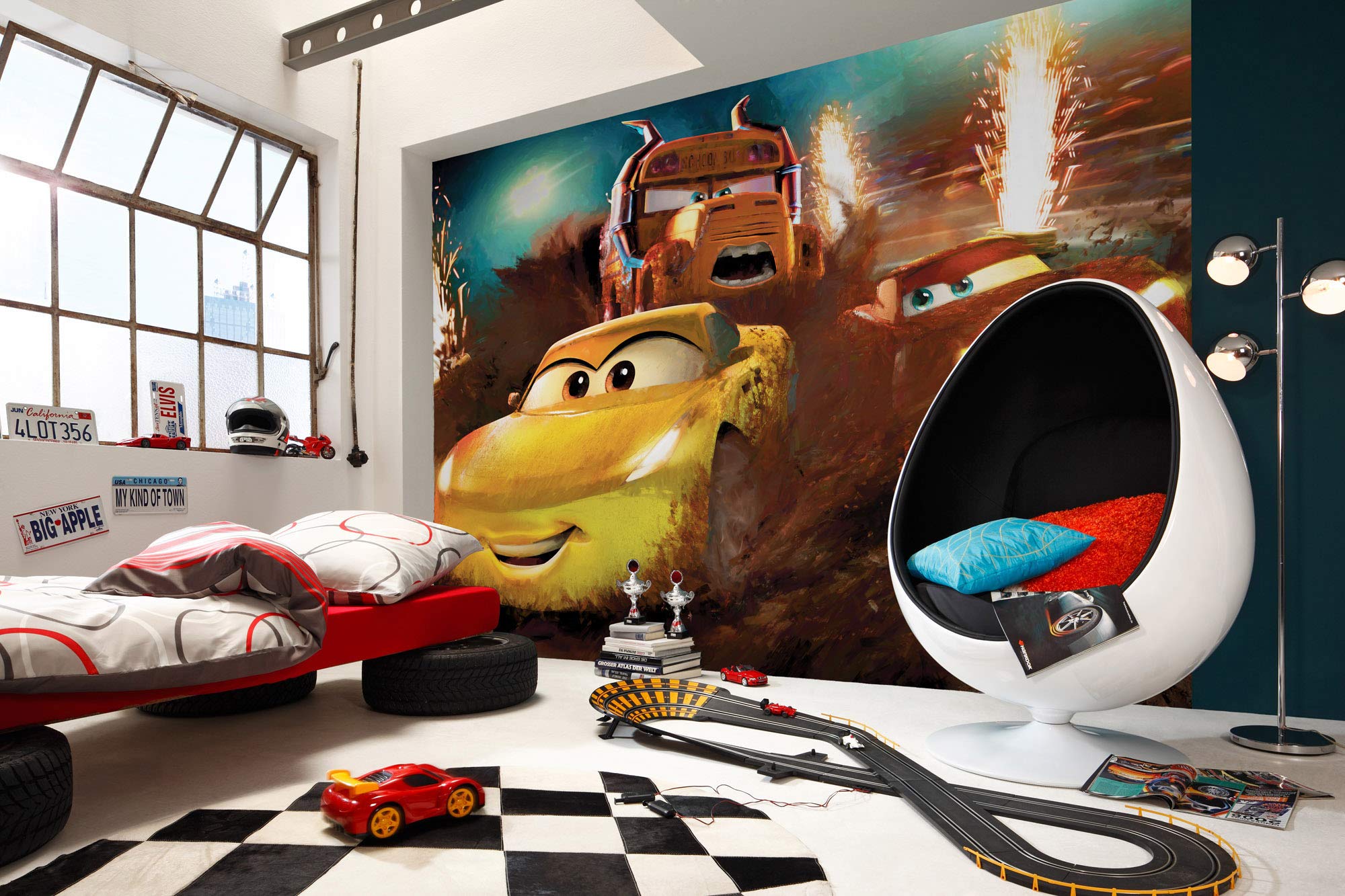 Komar Disney Fleece Photo Wallpaper Cars Dirt Track Size 350 x 250 cm (W x H) Lightning McQueen Cruz Ramirez Children's Room Wallpaper IADX7-031