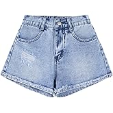 Ecolala Girls Denim Shorts Cute Graphic Raw Hem Ripped Jean Shorts with Pocket