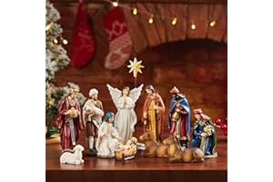 BESBLEE Nativity Sets for Christmas Indoor Set of 13 Pieces 5.9 Inches Tabletop Classic Nativity Scene Resin Figurines Set Religious Decorations Collection Gifts fot All Holidays Home Decor