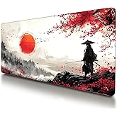 VNDL Large Japanese Gaming Mouse Pad, White and Red, Premium Non-Slip Anime Desk Pad for Office, Extended XL XXL Mouse Mat and Laptop Pad, Waterproof and Stiched Edges 31.5 x 15.7 in (sam2)