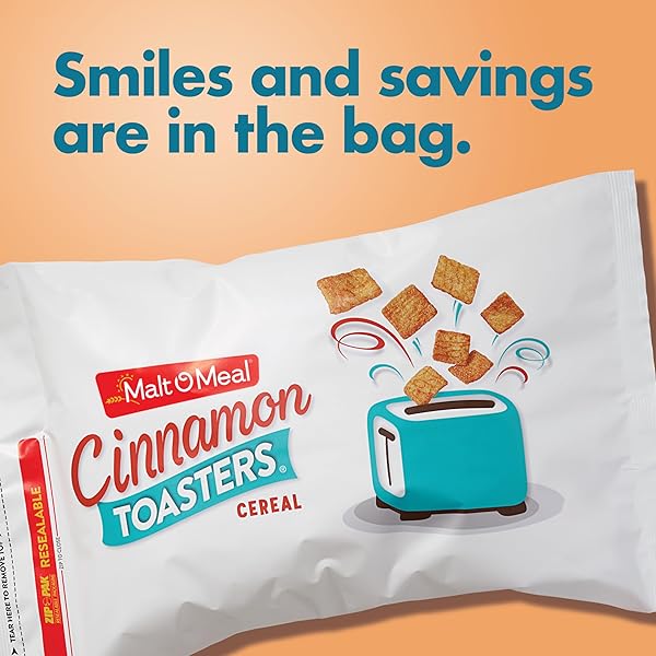 MALT-O-MEAL CINNAMON TOASTERS BREAKFAST CEREAL, OVEN-PUFFED CINNAMON CEREAL SQUARES, LARGE CEREAL FOR FAMILY, 33 OZ RESEALABLE CEREAL BAG