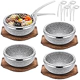 Lallisa 4 Set Dolsot Bibimbap Stone Bowl with Wood