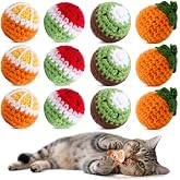 Cipsken 12 Pack Cat Toy Balls, Hand-Knitted Woolen Yarn Cat Balls Toy with Bell Inside, Interactive Kitty Toys for Indoor Kitten Teething, Chasing &amp; Self Play(Fruit-Shaped)