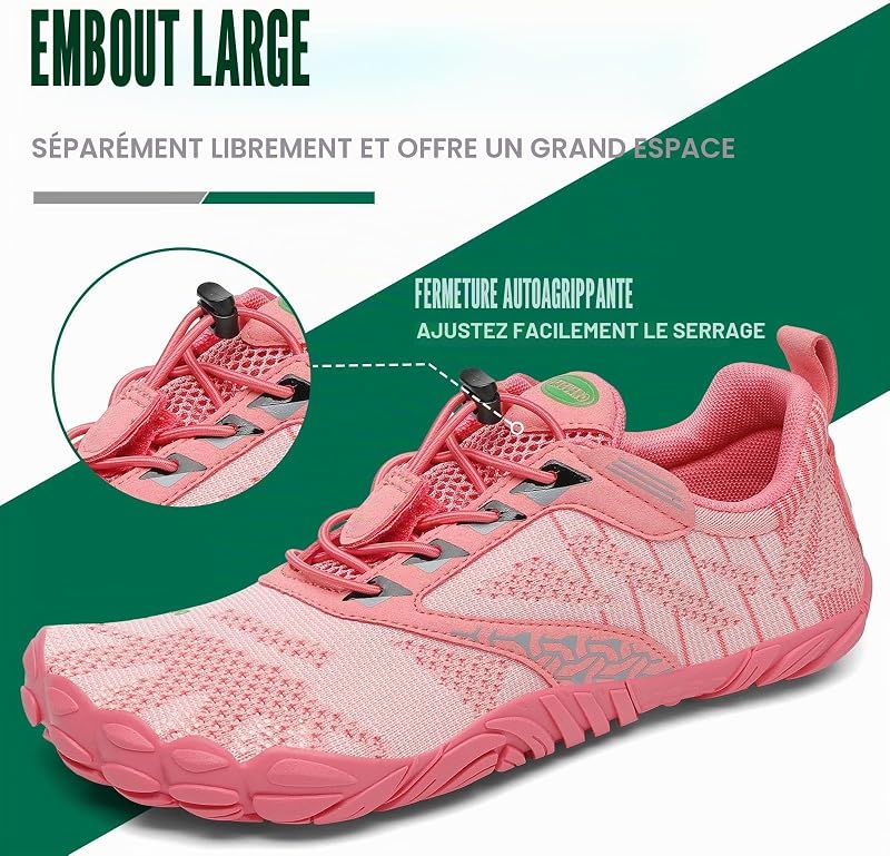 Chaussures Minimaliste Homme Barefoot Shoes Femme Chaussures Pieds Nus Respirant Barefoot Chaussure Trail Antidérapantes Chaussure Randonnée pour Semelle Zero Drop Rose Foncé,GR.42