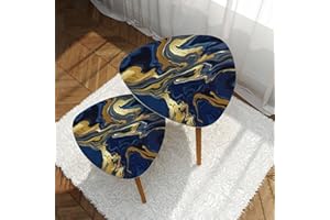 DQWIJAKX91 Small Coffee Nesting Table Luxury Blue Marble Gold Abstract Texture Indigo Ocean Blue marbling Modern Minimalist Side Table Triangle End Tea Table Center Table Set of 2Living Room Bedroom