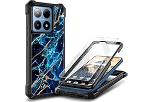WDHD Designed for Boost Summit 5G Case with [Tempered Glass Screen Protector], Full-Body Protective Shockproof Rugged Bumper Cover Phone Case for Boost Mobile Summit 5G (Marble Sapphire)
