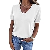 PRETTYGARDEN Womens Short Sleeve Sweater V Neck Trendy Pullover Tops 2026 Summer Spring Loose Lightweight Casual Blouse