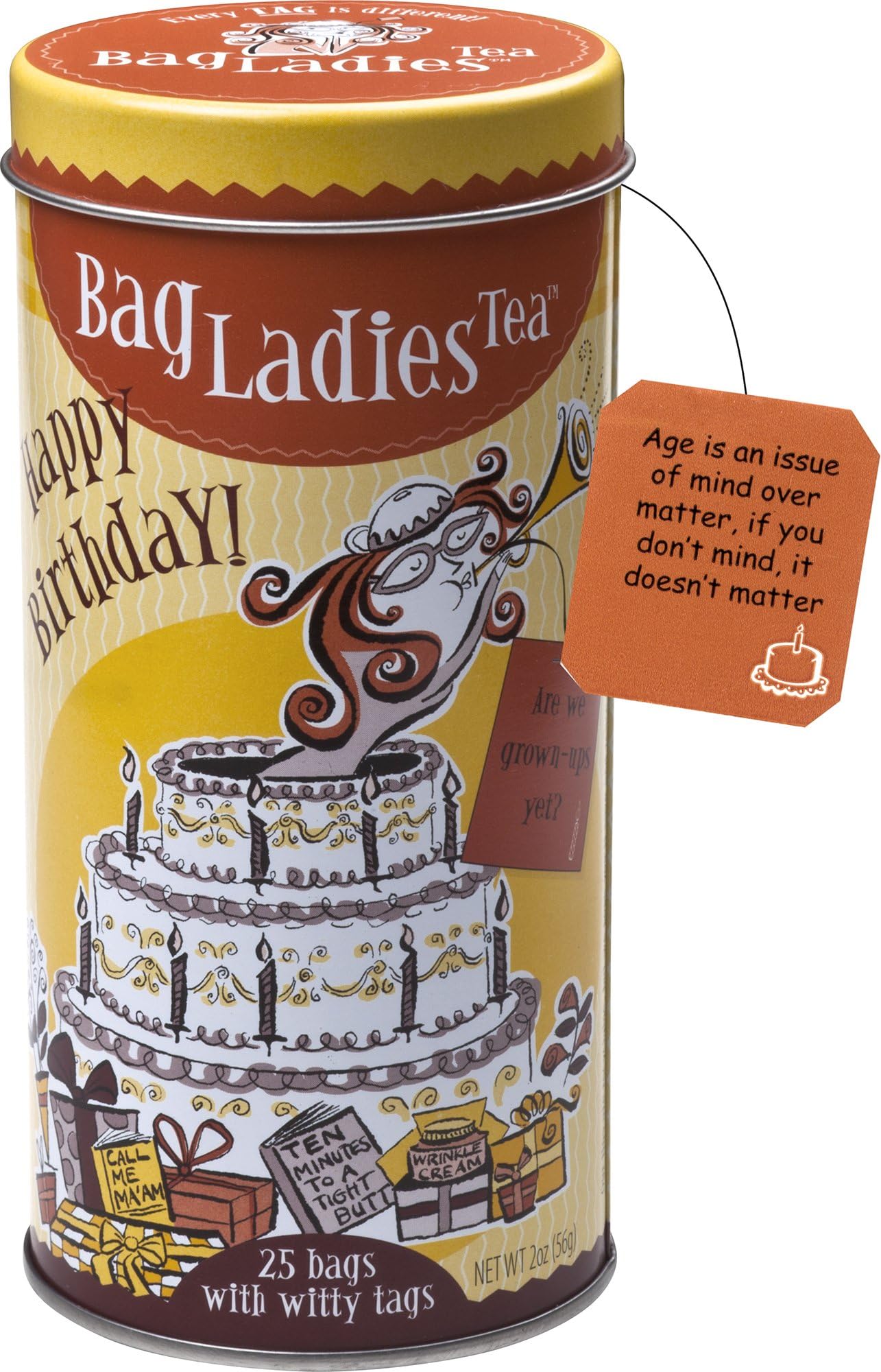Bag Ladies Tea Happy Birthday Tea Tin, 25 Teabags of English Breakfast Tea