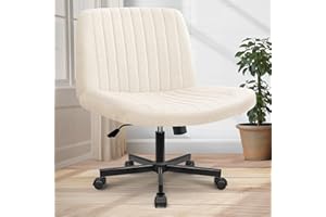 Orange Factory Criss Cross Chair Wheels Wide Cross Legged Office Desk Vanity Chair Comfy Fabric Armless Adjustable Swivel for Home Computer Task (Beige)