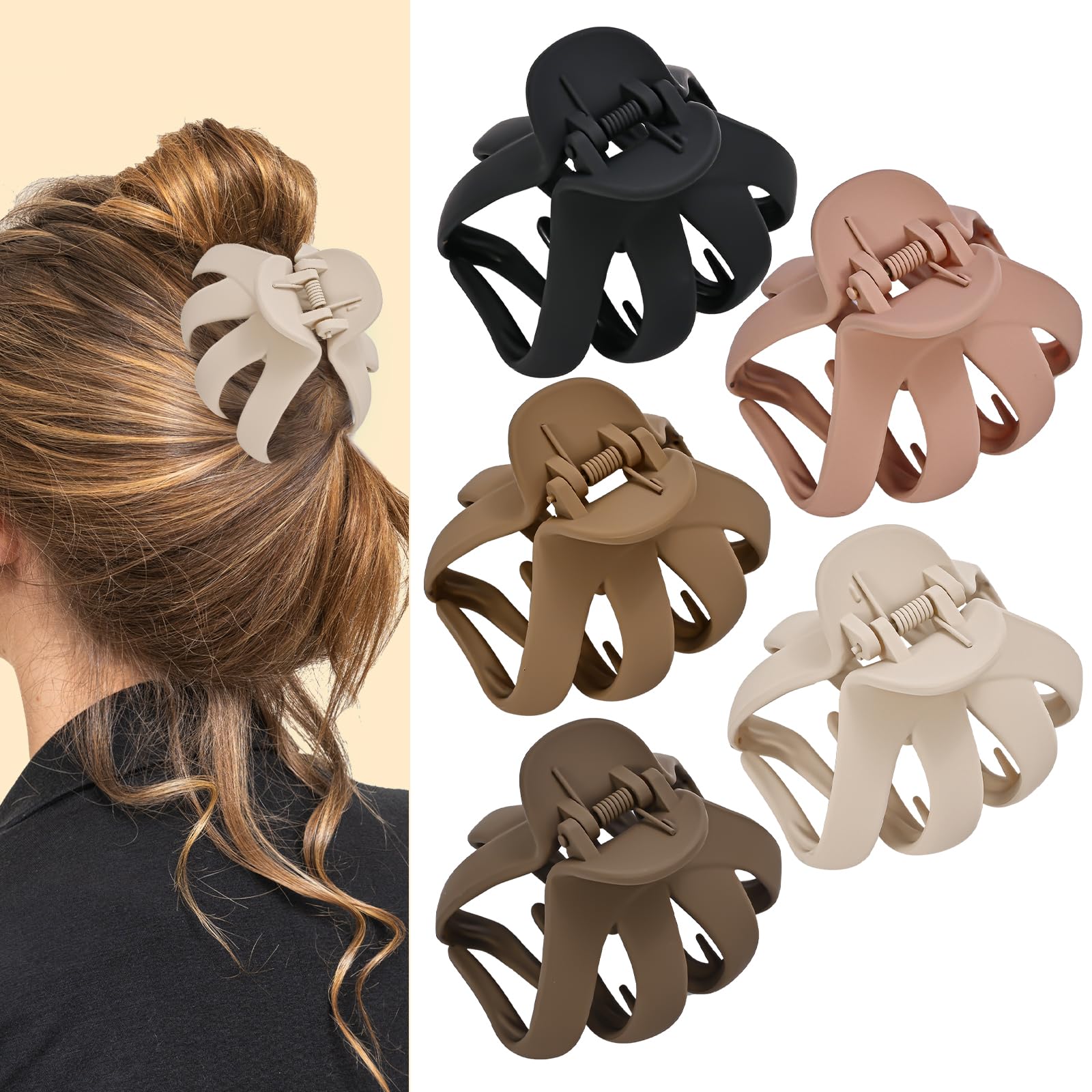 Lolalet Octopus Hair Claw Clips, 5 Pack Non-slip Jaw Clips Medium Hair Clamps for Thick Curly Long Hair, Wide Grip Hair Accessories for Women Girls -Style B — image 1