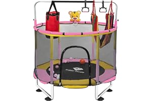 PY SUPER MODE Trampoline for Kids, 5FT Adjustable Toddler Trampoline, Indoor/Outdoor Baby Trampoline with Enclosure Net, No-Gap Safe Design, Gifts for Boys & Girls