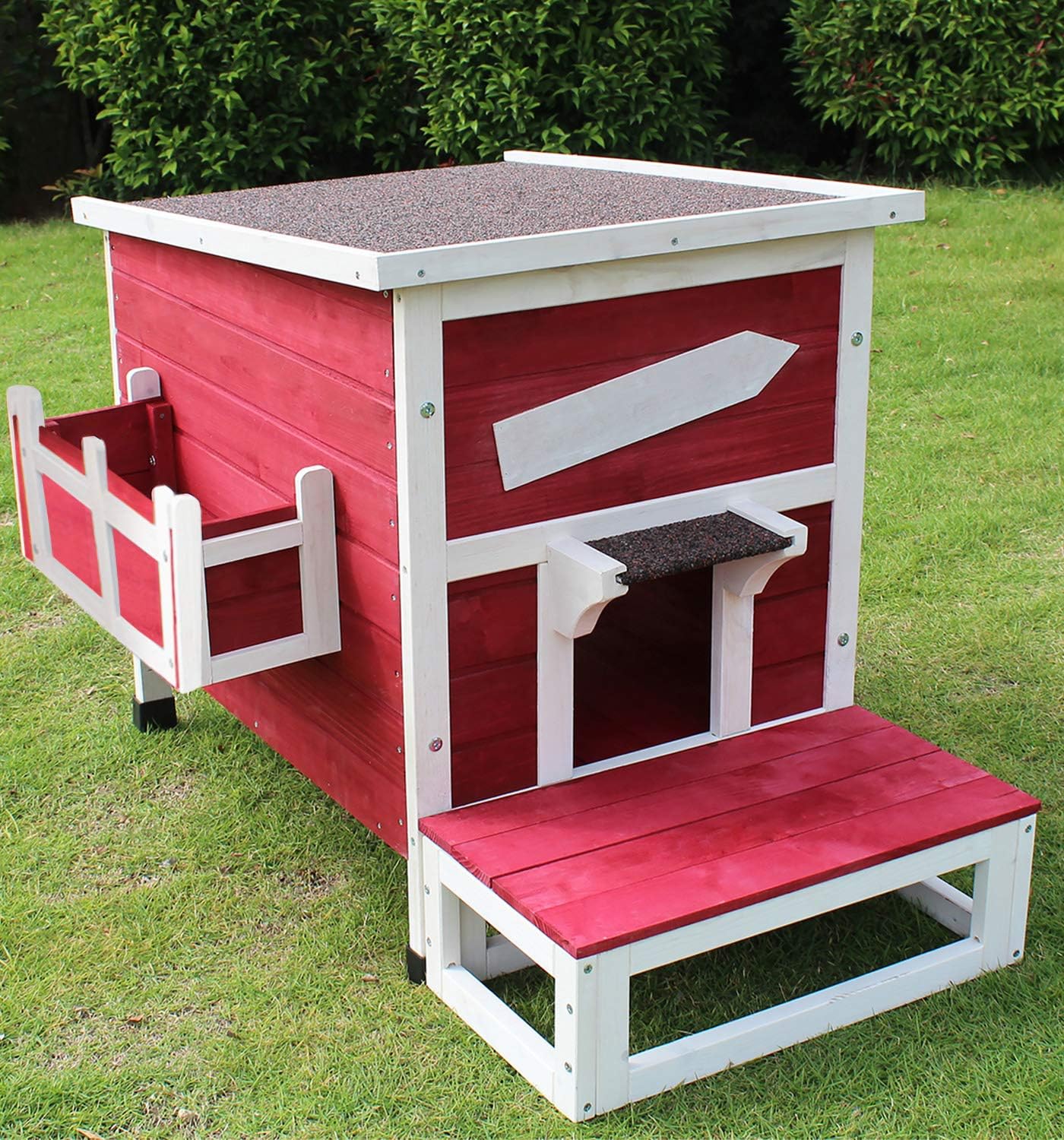 ROCKEVER Feral Cat Shelter Outdoor with Escape Door Rainproof Outside Cat House Two Story for Three-Four Cats Color Grey : Pet Supplies