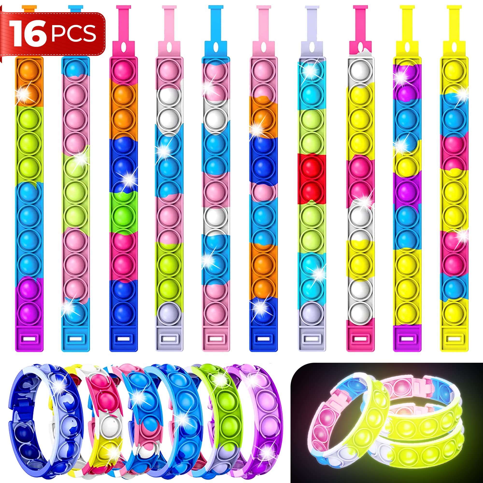 16 PCS Bracelets Glow in The Dark Pop it Fidget