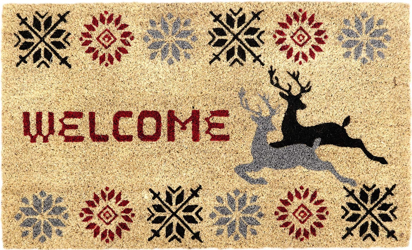 Coco&Coir Door Mat | Non-Slip | Thick Coir | Premium Quality | Rubber Backed | Eco-Friendly | Indoor | Outdoor | Heavy Duty | Christmas Theme | Xmas Entrance Door Mat | 45 x 75 cm (Stag Xmas)