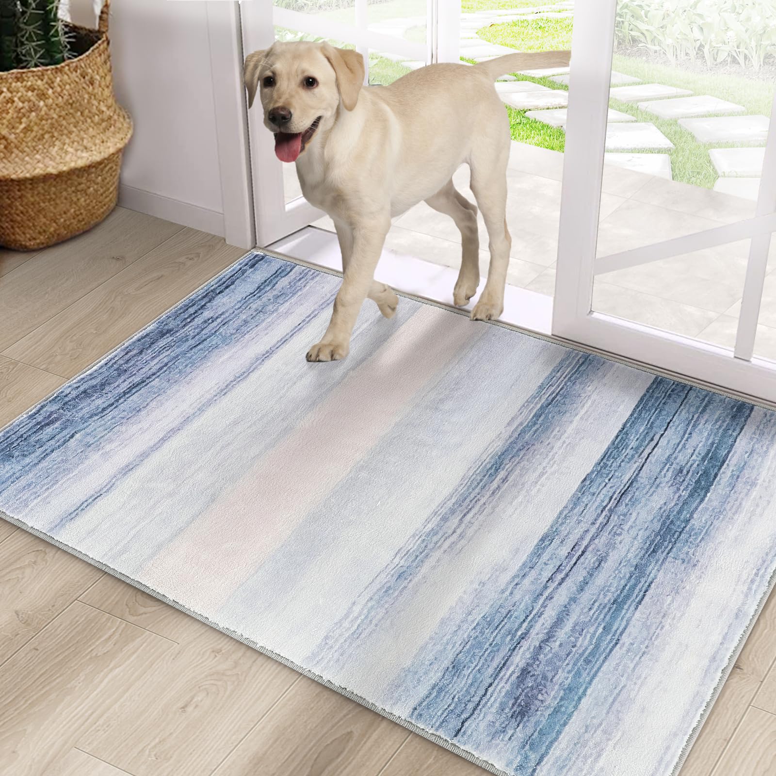 Photo 1 of CRISTGEE Door Mat, Front Indoor Door Mat Faux Wool Non-Slip Entryway Rug Absorbent Abstract Throw Rug for Indoor Entrance Hallway Laundry Room, High Traffic Areas, 24X36 Inches, Blue Washable
