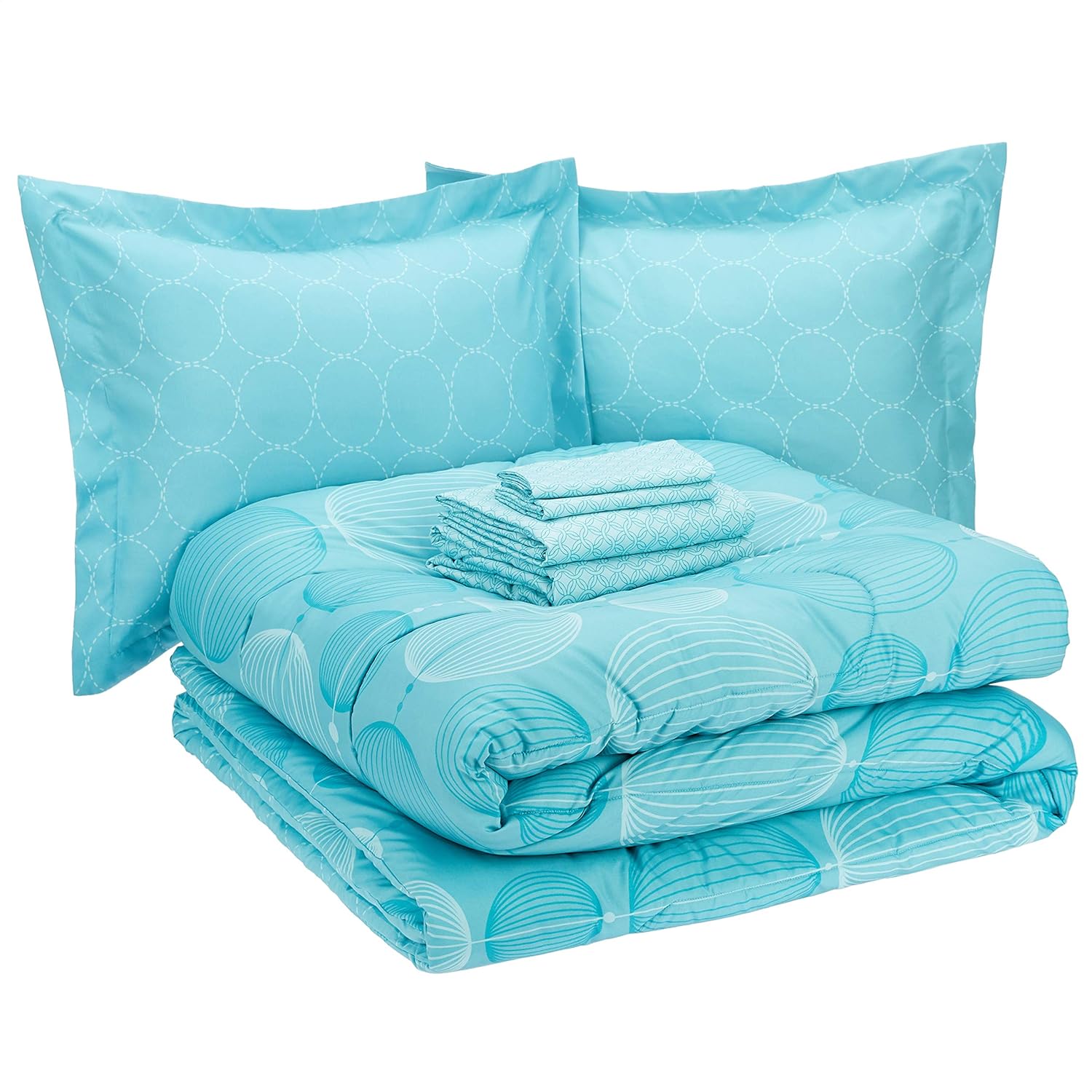  Basics 7-Piece Light-Weight Microfiber Bed-In-A-Bag Comforter Bedding Set - Full/Queen, Industrial Teal: Home & Kitchen