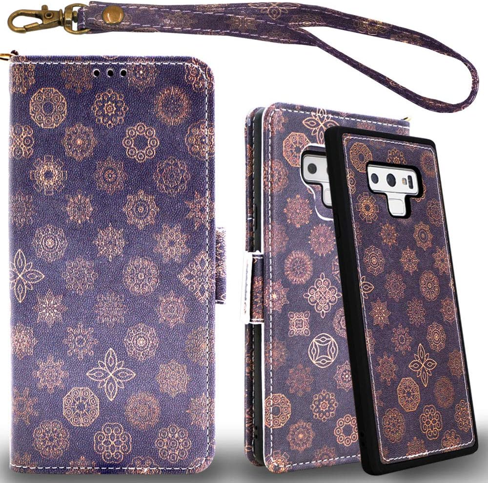 Mefon Galaxy Note 9 Wallet Case Leather Detachable, Durable Slim, Enhanced Magnetic Closure, with Wrist Strap, Card Slot, Kickstand, Luxury Flip Folio Cases for Samsung Galaxy Note9 6.4 (Mandala 1)