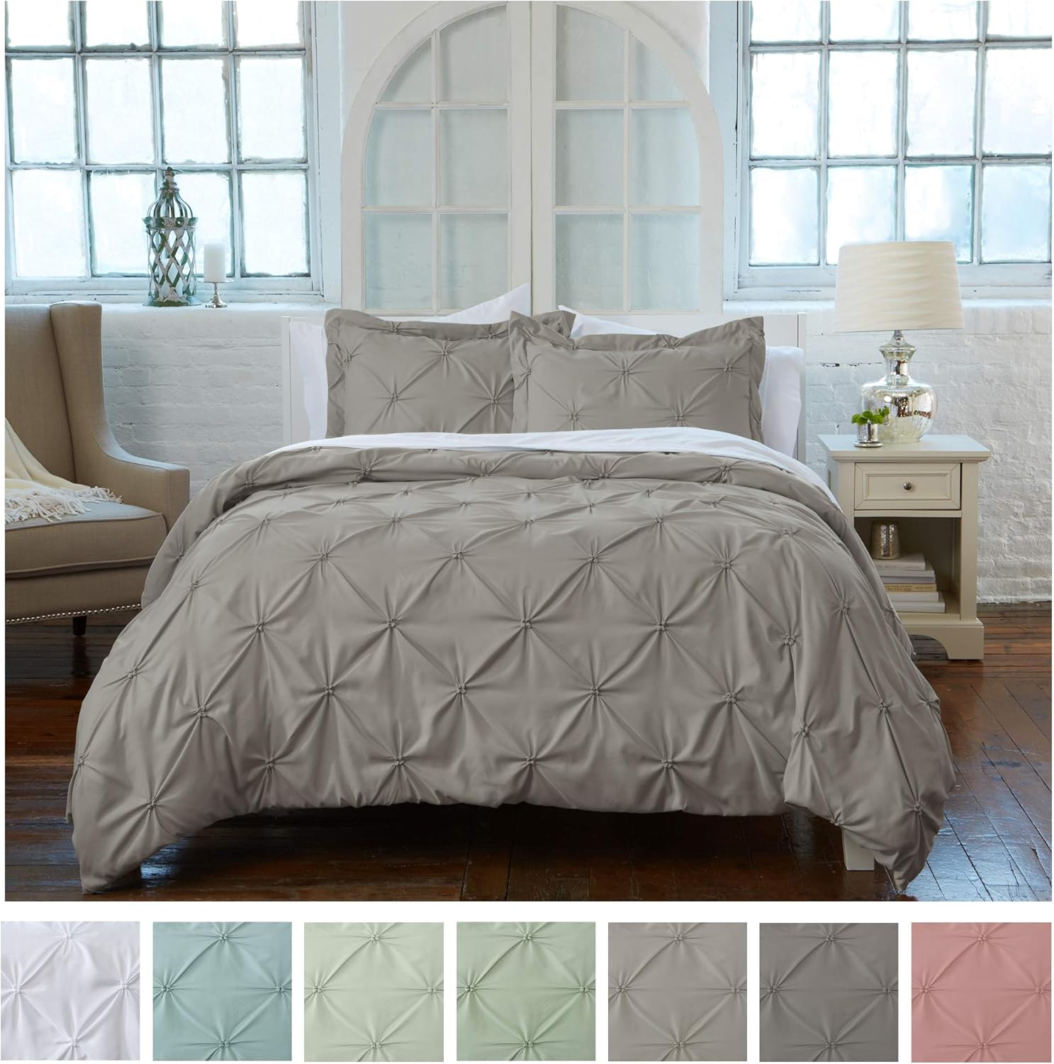 Great Bay Home Signature Pinch Pleated Pintuck Duvet Cover with Button